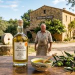 Bouteille d'huile d'olive, avec un bol, en provence